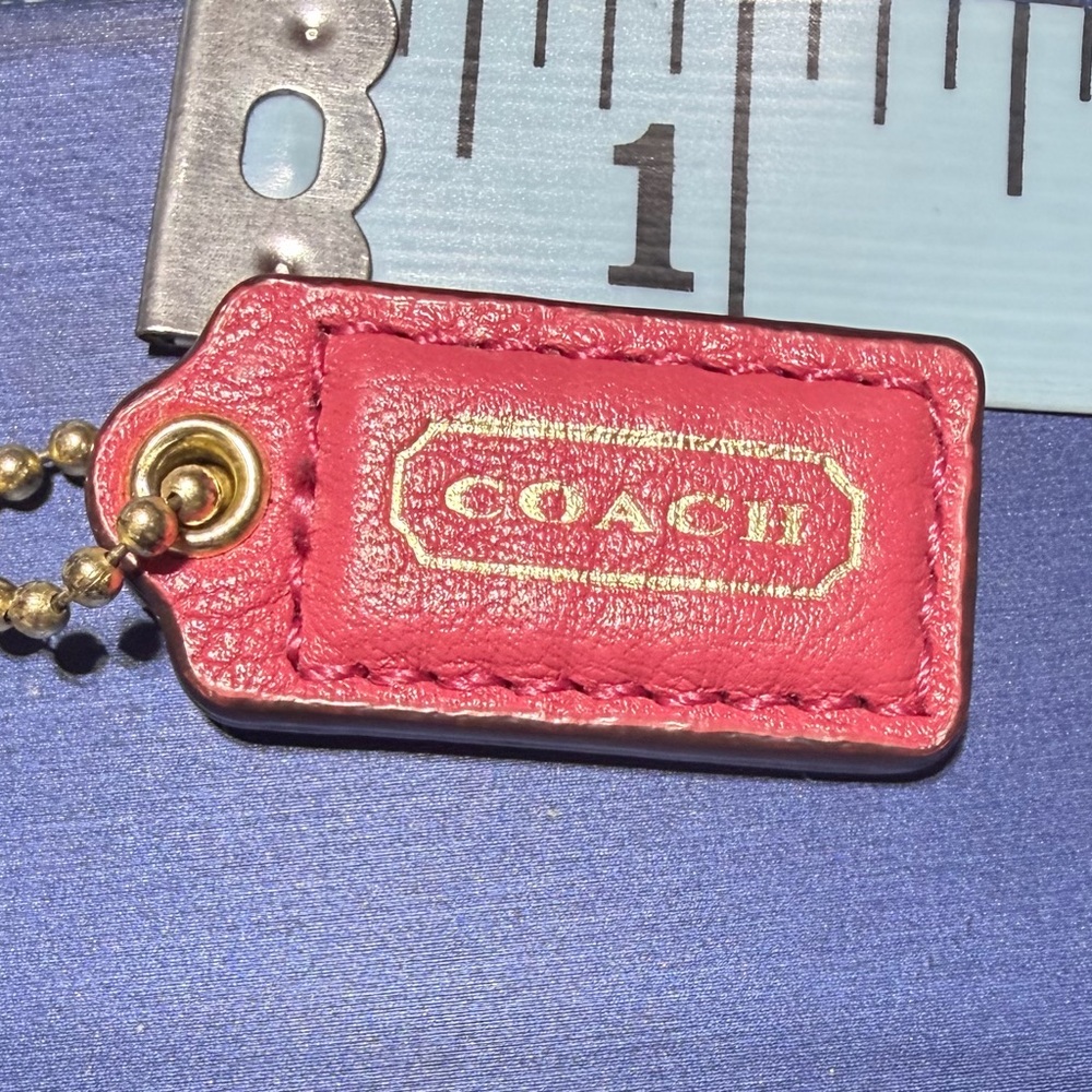 COACH Pink Leather Silver Letters Key FOB Bag Charm Keychain Hang Tag 1.5” Long
